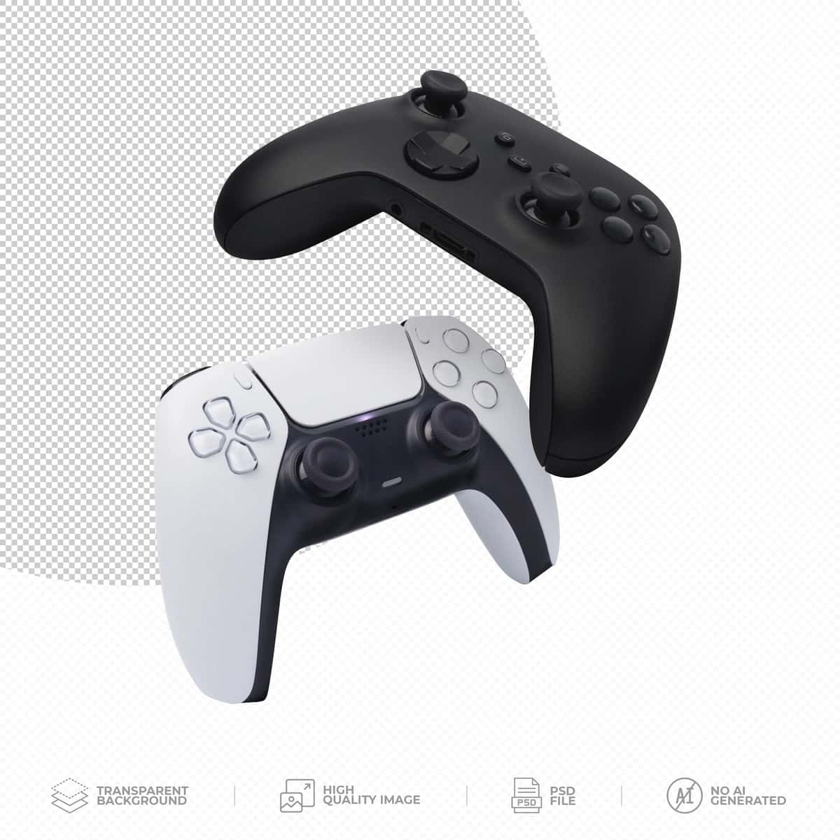 Oq qora ikkita joystik geympad shaffof fon | White black two joystick gamepad transparent background 1