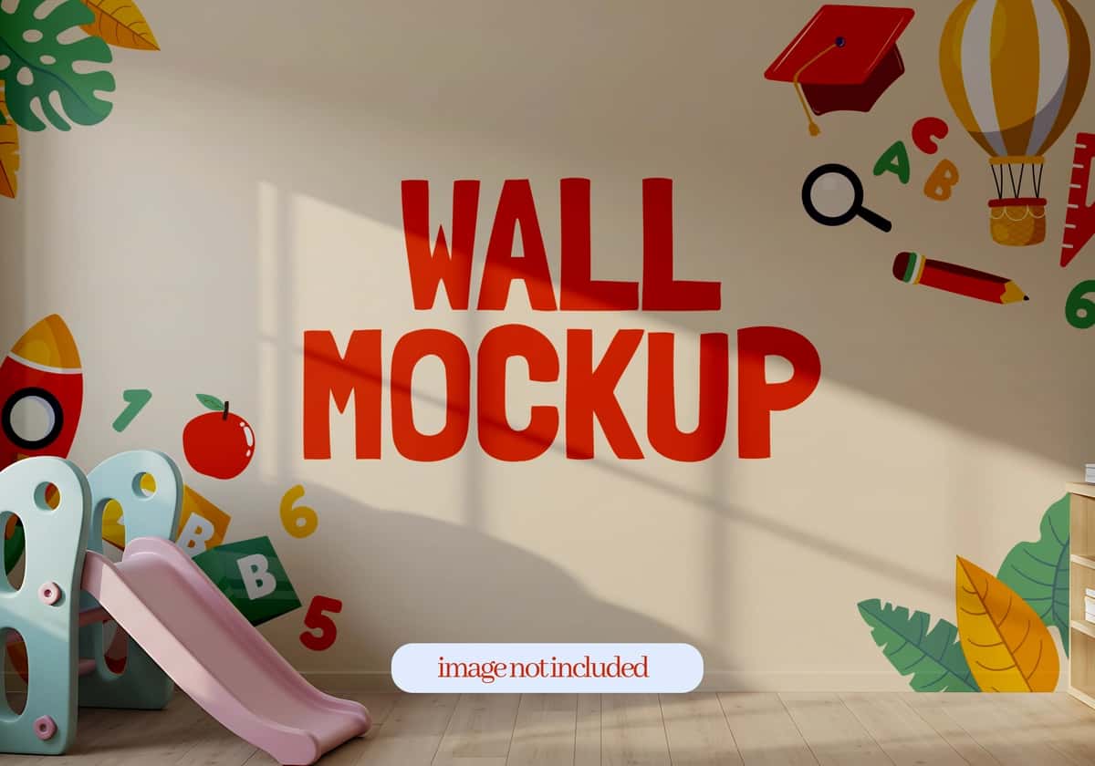 Bolalar xonasi devori maketi dizayni o'ynoqi dekor ta'lim elementlari | Kids room wall mockup design playful decor educational elements 1