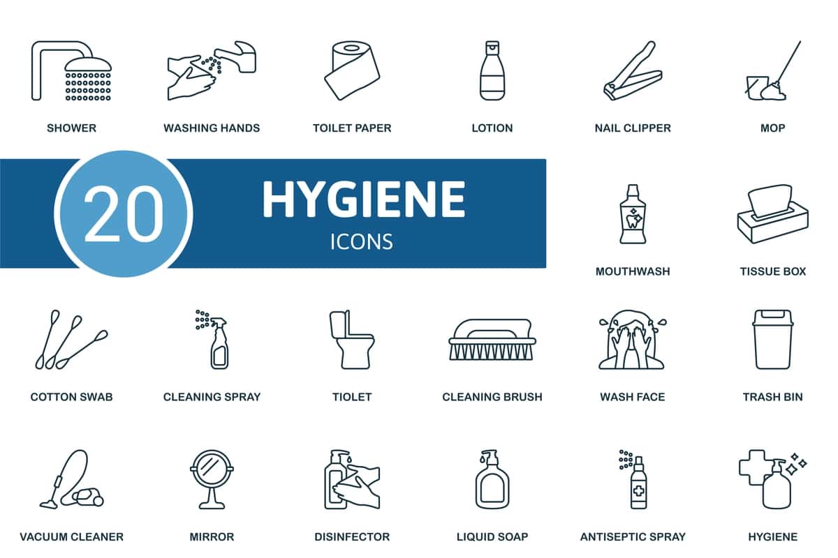 Gigiena kontur piktogramma ijodiy piktogramma o'rnatilgan dush yuvish | Hygiene outline icons set creative icons shower washing 1