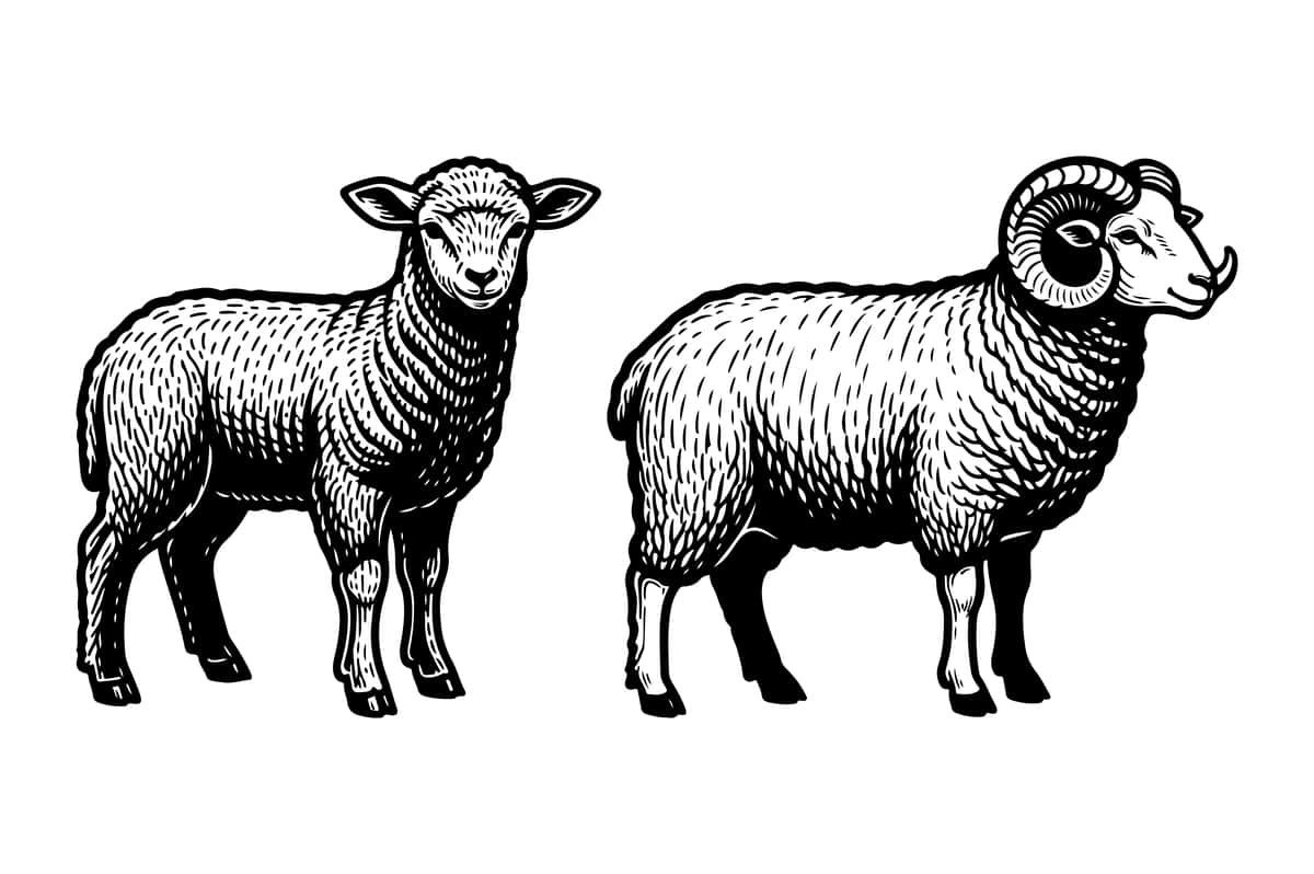 Qo'chqor qo'chqorining vintage uslubidagi gravyurasi | Lamb ram vintage style engraving 1