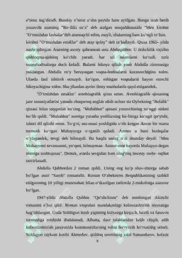 Abdulla Qahhor hikoyalarining kompozitsion xususiyatlarini o‘rganish 8
