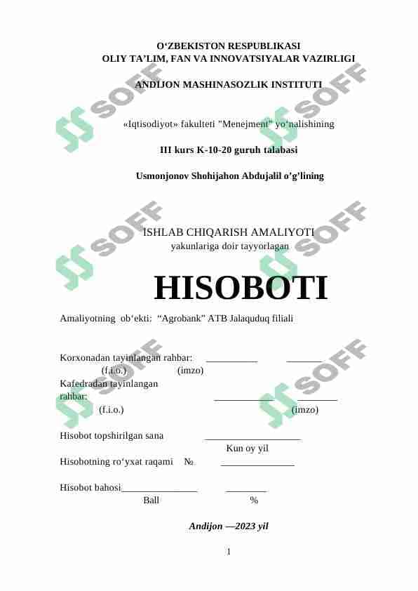 Amaliyot hisoboti Agrobank 1