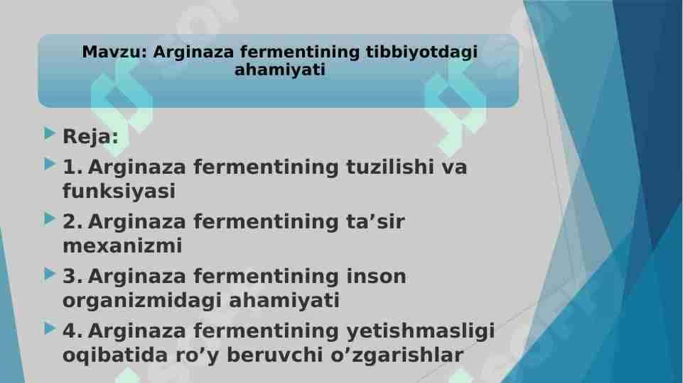 Arginaza fermentining tibbiyotdagi ahamiyati
