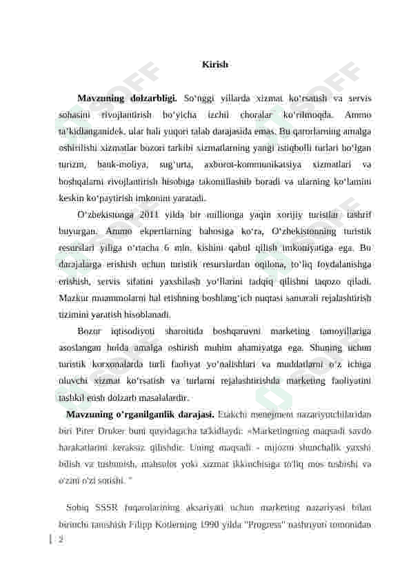 Xizmat ko’rsatish sohasida marketing faoliyatini tashkil etish 2