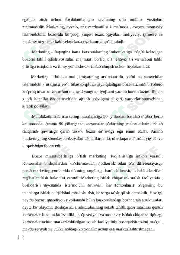 Xizmat ko’rsatish sohasida marketing faoliyatini tashkil etish 6