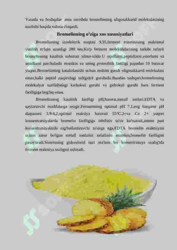 Bromelin fermentining oziq-ovqat sanoatida qo’llanilishi 4