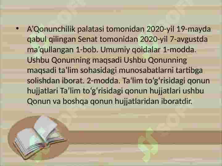 O'zbekiston Respublikasining "Ta'lim to'g'risidagi " qonuni" va uning mohiyati. 2