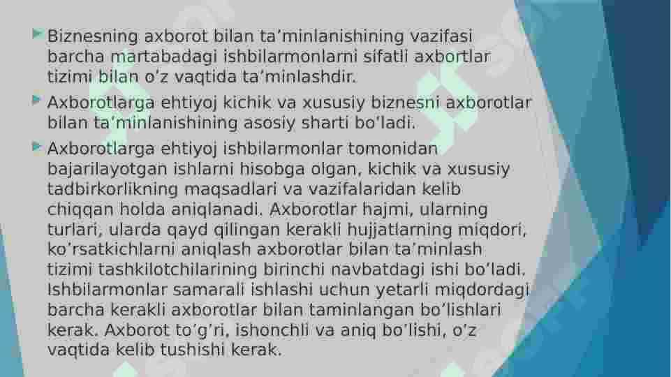 Biznesning axborot bilan taʼminlanishi 2