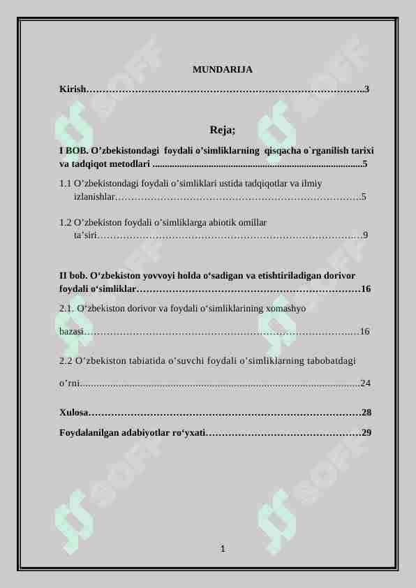 O`zbekistondagi foydali o`simliklar