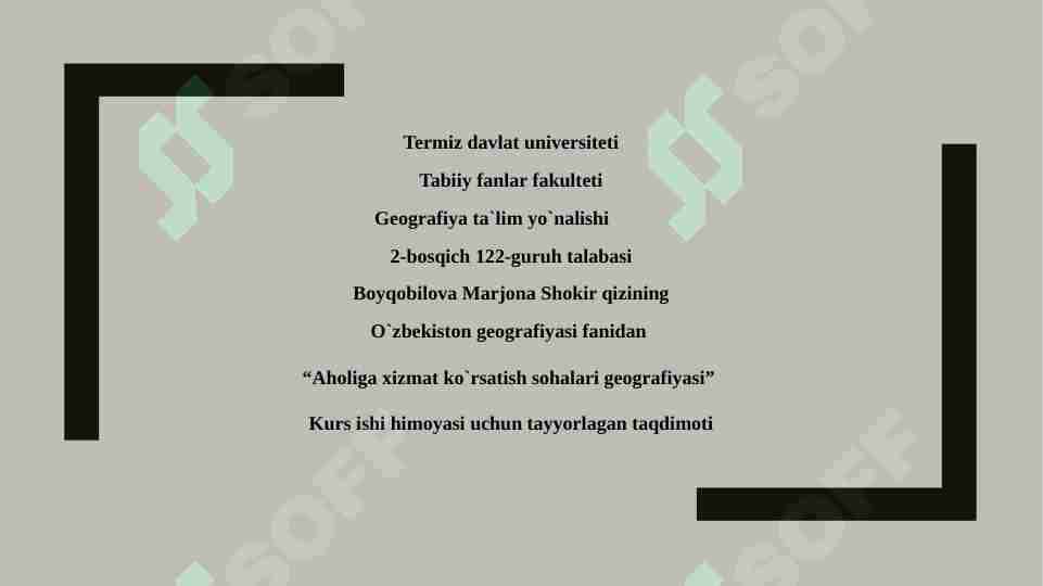 Aholiga xizmat ko`rsatish sohalari geografiyasi