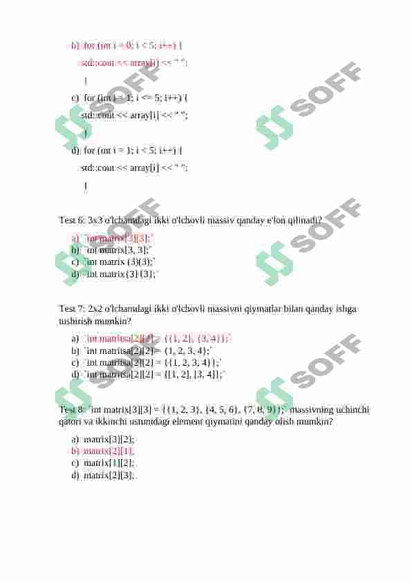 C++ da massivlar 10 ta test 2
