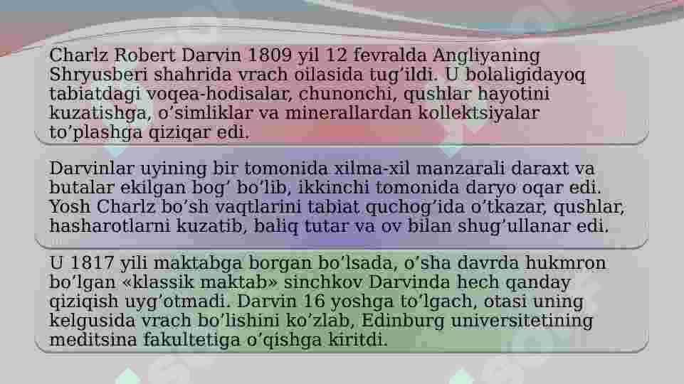 Charlz Darvinning hayoti va faoliyat 2