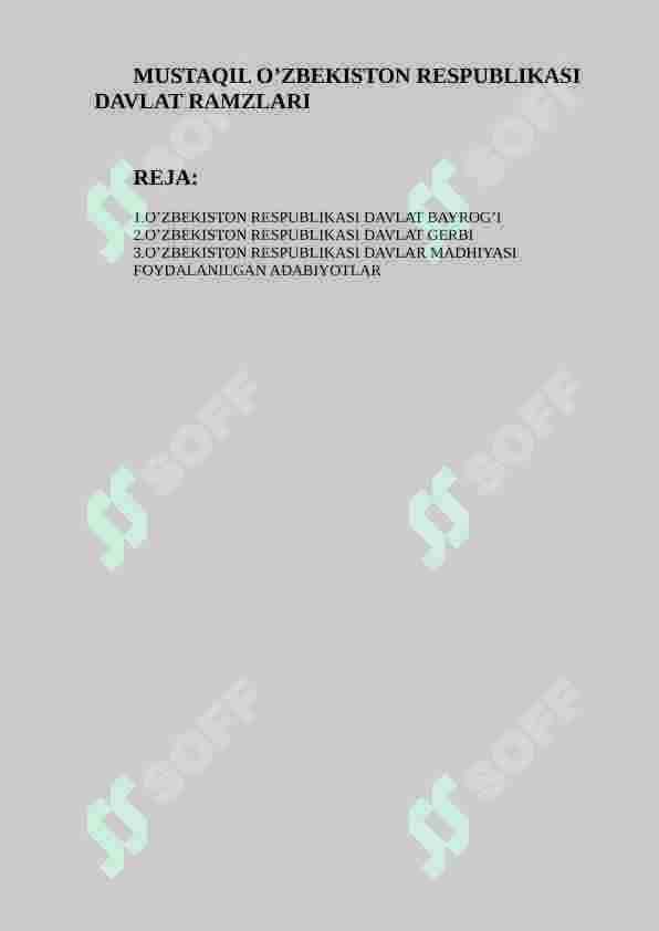 MUSTAQIL O’ZBEKISTON RESPUBLIKASI DAVLAT RAMZLARI 2