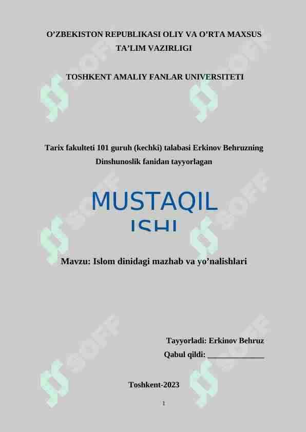 Islom dinidagi mazhab va yo’nalishlari