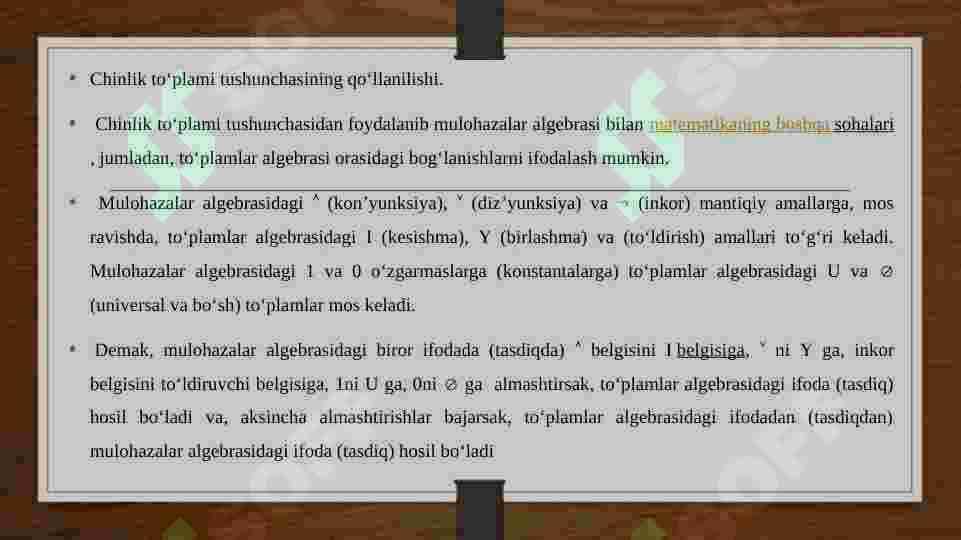Formulalarni chin bo’ladigan satrlar to’plami 4