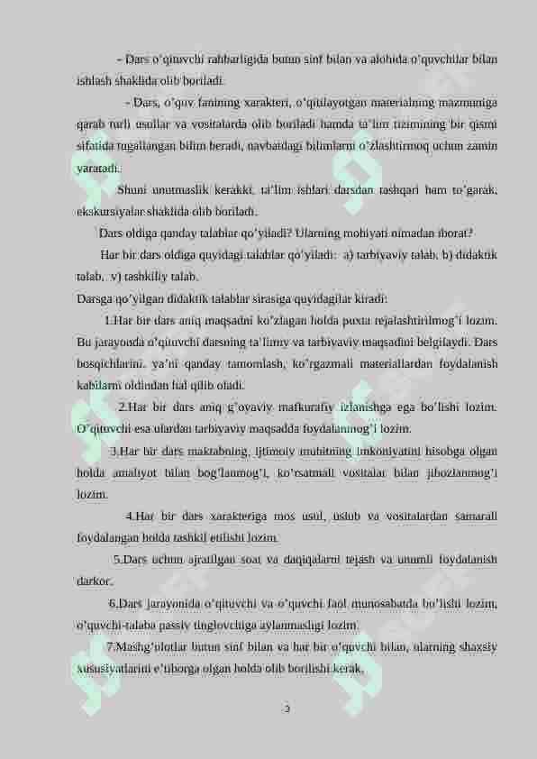 Ta’lim sikllariga mos dars tiplari va ularning tuzilishi 3