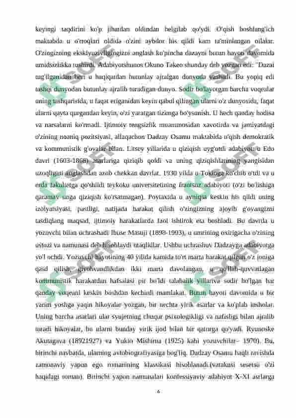 Dazay Osamuning Yapon adabiyotiga qo’shgan xissasi 6