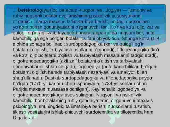Defektalogiya  fani haqida 4