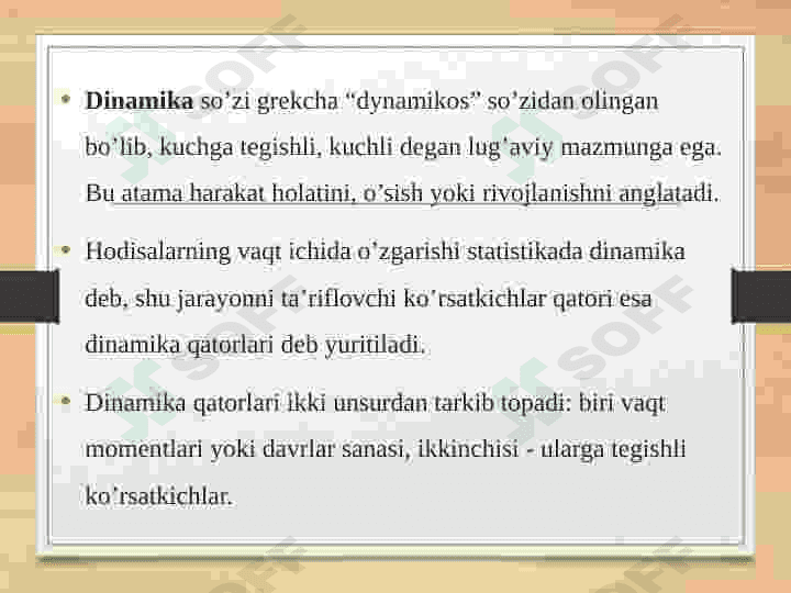Dinamikani statistik o’rganish usullari 2