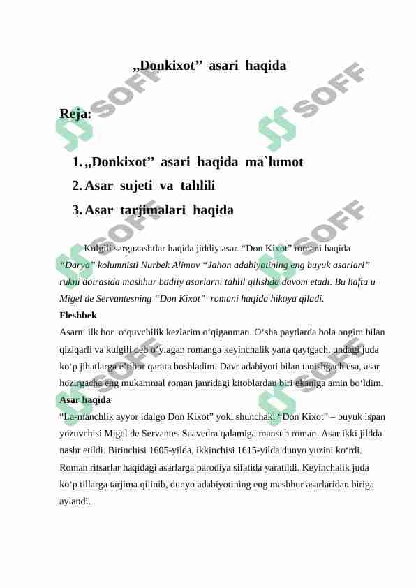 ,,Donkixot’’  asari  haqida 1