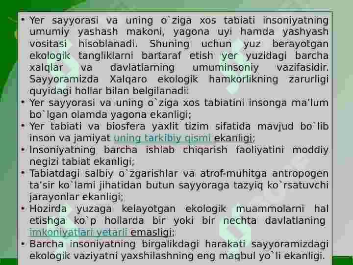 Ekologik xavfsizlik va barqaror rivojlanish 3