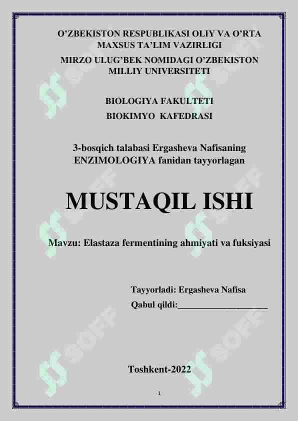 Elastaza fermentining ahamiyati va funksiyasi