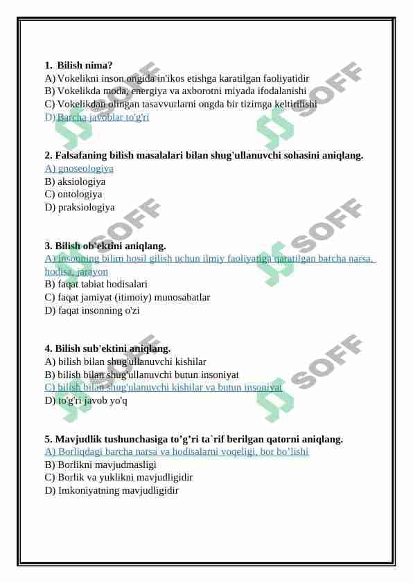 Falsafadan bilish jarayonlari mavzusida test 1