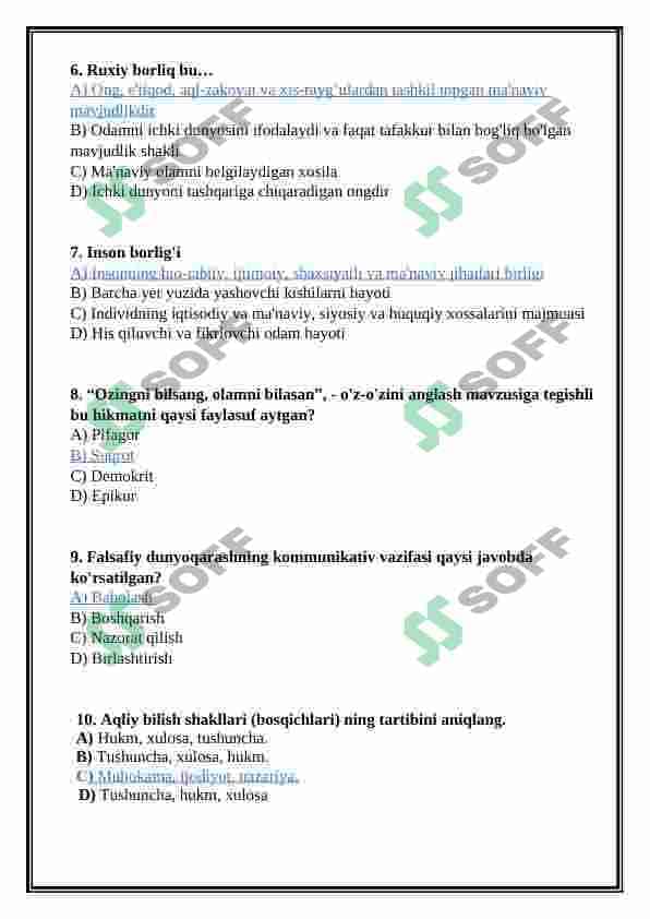 Falsafadan bilish jarayonlari mavzusida test 2