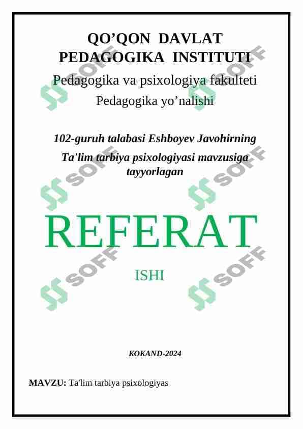 Ta'lim-tarbiya psixologiyasi 1