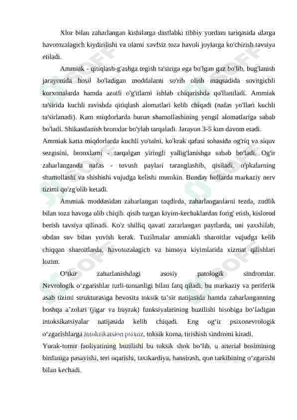 O'tkir zaharlanishlar va ularga qarshi kurash chora-tadbirlari 4
