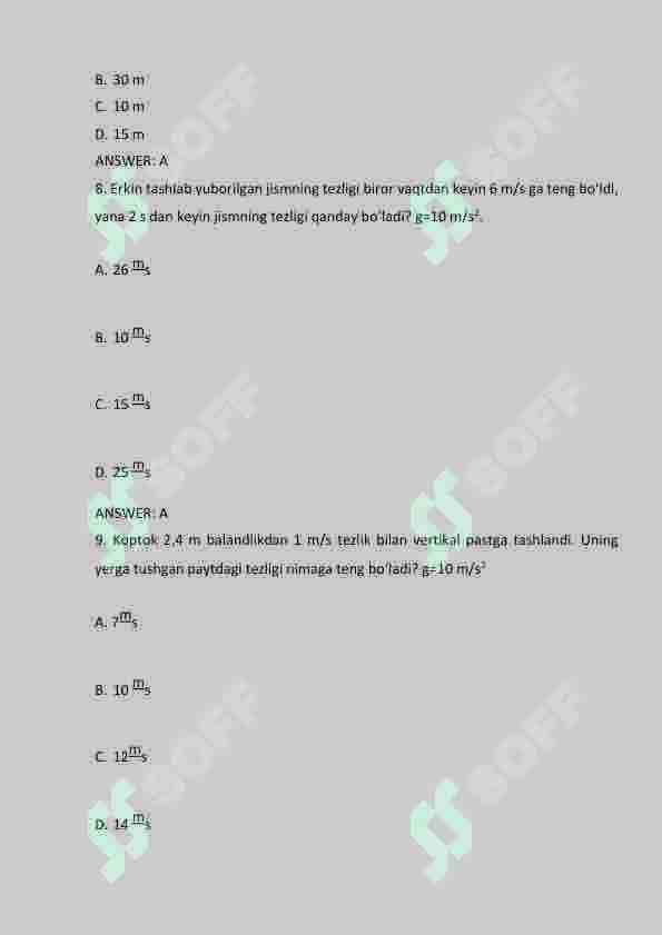 Fizika 224 talik test. Yakuniy savollati TATU. 3