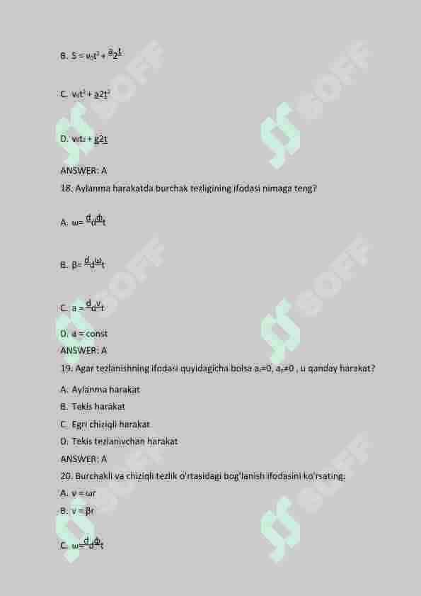 Fizika 224 talik test. Yakuniy savollati TATU. 6