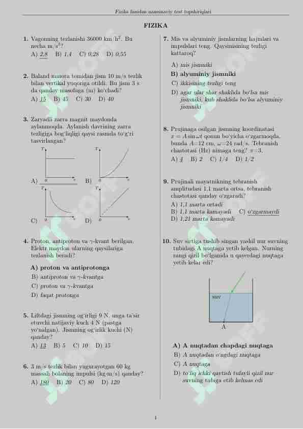 Fizikadan umumiy test