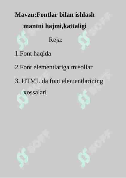 Fontlar bilan ishlash   mantni hajmi,kattaligi