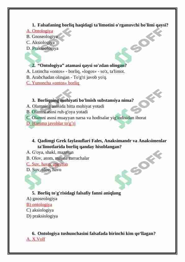 Ontologiya (borliq) test 1