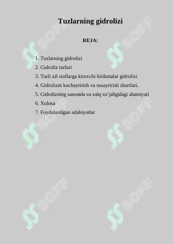 Tuzlarning Gidrolizi
