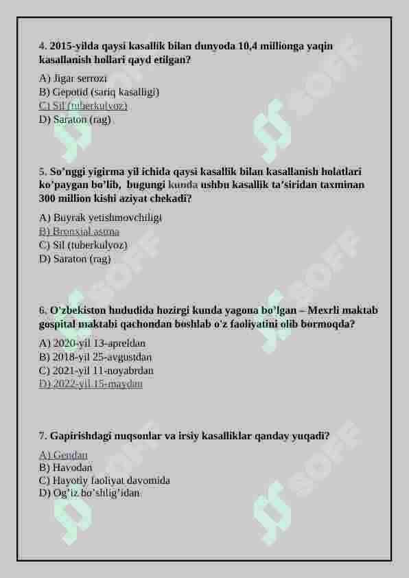 Inklyuziv ta`lim. Gospital pedagogika fanifan test 2