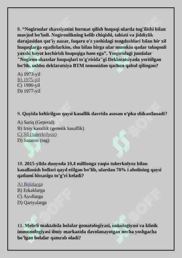 Inklyuziv ta`lim. Gospital pedagogika fanifan test 3