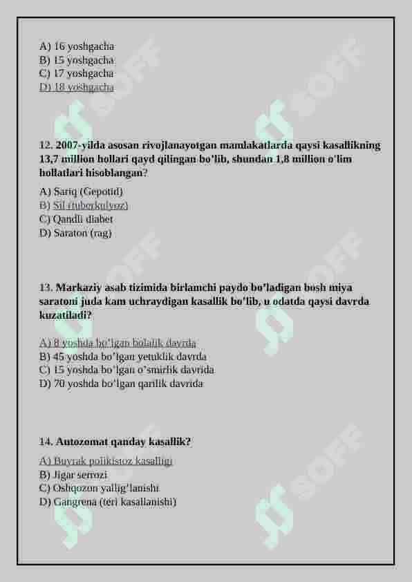 Inklyuziv ta`lim. Gospital pedagogika fanifan test 4