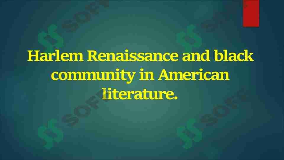 Harlem Renaissance and black community in American literature