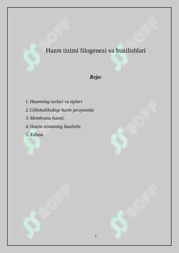 Hazm tizimi filogenezi va buzilishlari