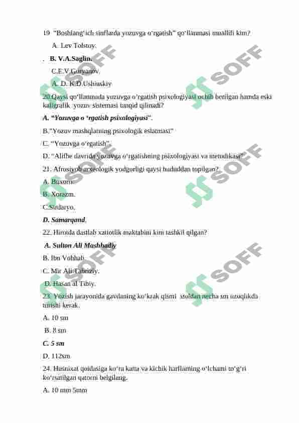 Husnixatga o'rgatish metodikasi fanidan test. 3