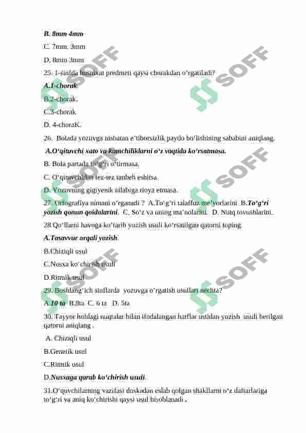 Husnixatga o'rgatish metodikasi fanidan test. 4