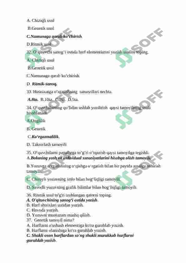 Husnixatga o'rgatish metodikasi fanidan test. 5