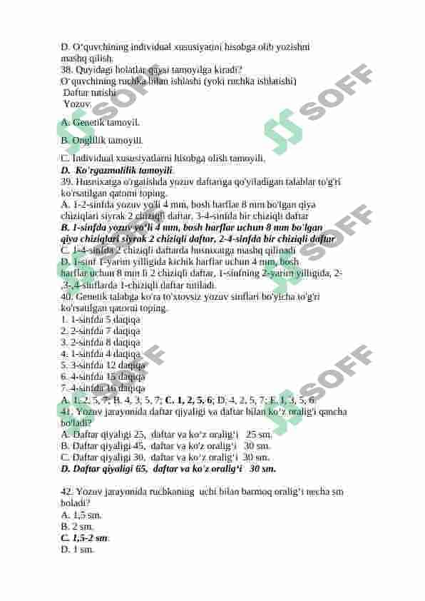 Husnixatga o'rgatish metodikasi fanidan test. 6