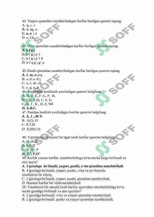 Husnixatga o'rgatish metodikasi fanidan test. 7