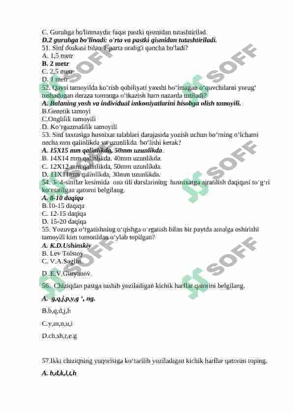 Husnixatga o'rgatish metodikasi fanidan test. 8