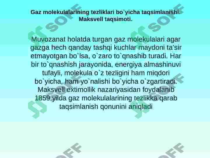 Ideal gaz molekulalarining tezligi va energiyasi bo'yicha taqsimoti 2
