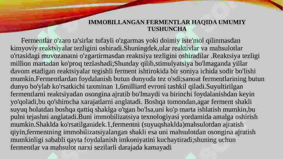 Immobillangan fermentlarning tibbiyotdagi ahamiyati 2