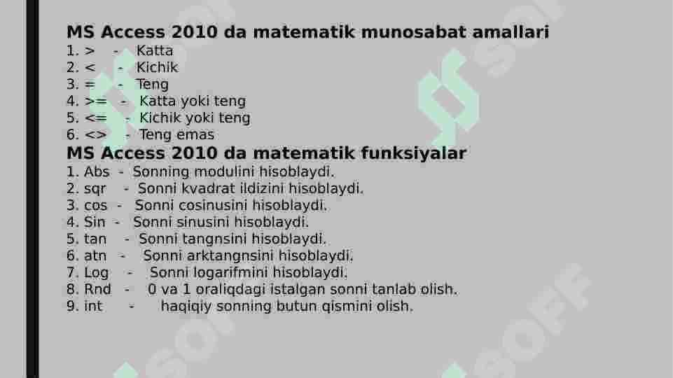 MS ACCES 2010 DA MATEMATIK AMALLARNI BAJARISH 3